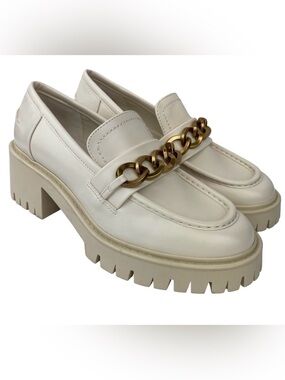 ZARA Chunky Lug Heeled Loafers Off White Chain Detail Platform Shoes Size 10 NEW